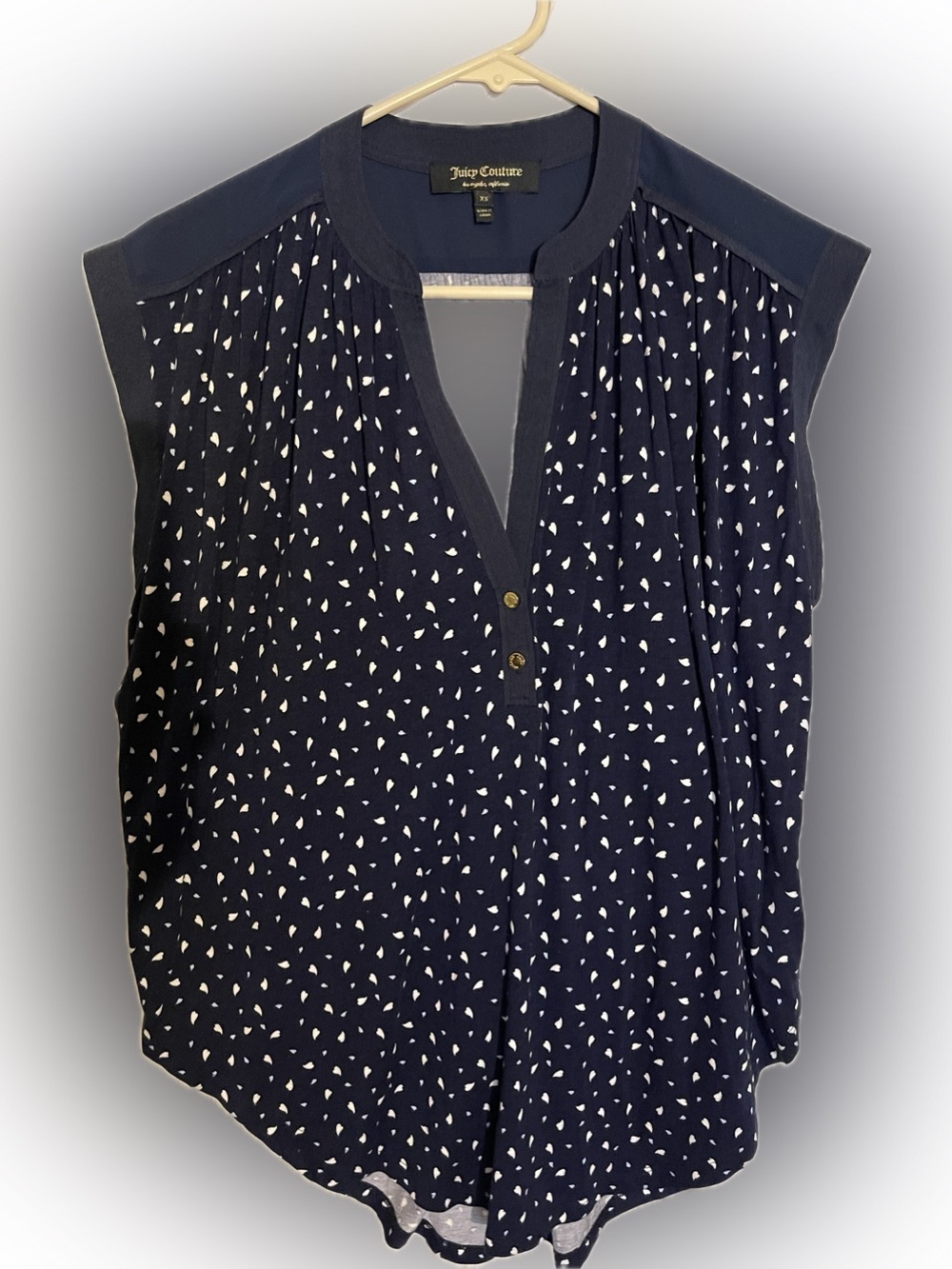 Juicy Couture Navy Blouse with White Dot Motif
